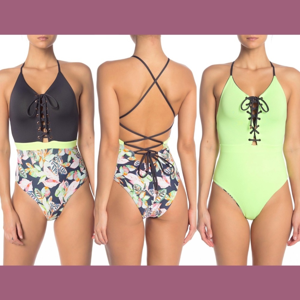 NWT $154‎ Maaji Lime Light One-piece Swimsuit in Black Forest [SZ Small ]